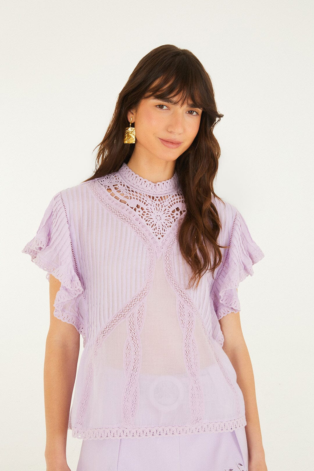 Lilac Lace Ruffled Organic Cotton Blouse | FARM Rio | FarmRio (US)