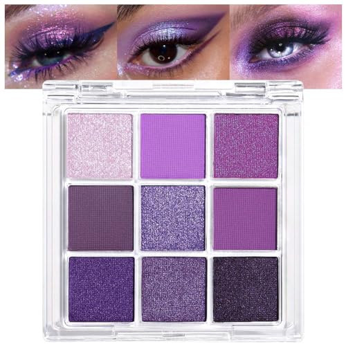 AMY'S DIARY Deep Light Purple Matte Shimmer Eye Shadow Palette Makeup,Eyeshadow Long Lasting Waterproof Cruelty-Free, 9 Blendable Shades in Smooth with Gorgeous Pearls for Girls (Purple palette) | Amazon (US)
