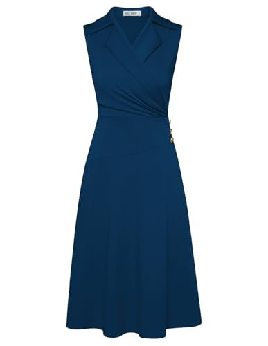 GRACE KARIN 2025 Summer Dress Business Work Dress Sleeveless Ruched Wrap V Neck Midi Dress Blue Green XXL | Amazon (US)