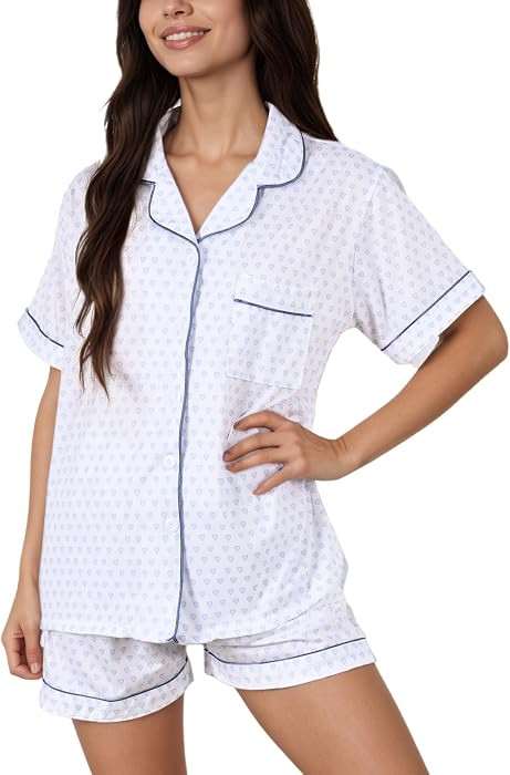 Women's Pajamas Set Button Down Ladies Summer Pajamas Monkey Printed Sleepwear Short Sleeve 2 Pc ... | Amazon (US)