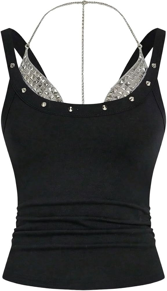 Verdusa Women's Y2k Halter Tops Going Out Tops with Studded Bra Club Outfit | Amazon (US)