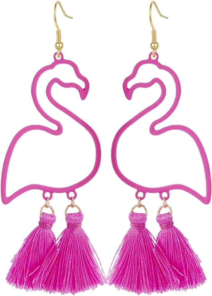 Flamingo Earrings for Women Boho Tropical Bird Earrings Flamingo Drop Dangle Earrings Christmas F... | Amazon (US)