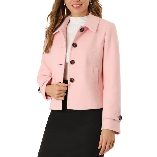 Allegra K Women's Turn Down Collar Single Breasted Short Peacoat | Walmart (US)