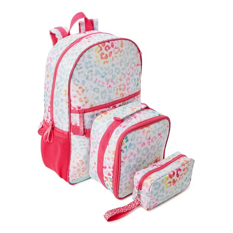Wonder Nation Girl's Backpack with Lunch Bag 3-Piece Set Pink Leopard Tie Dye | Walmart (US)