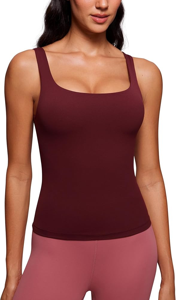 CRZ YOGA Butterluxe U Neck Tank Tops for Women - Padded Athletic Workout Camisole Crop Tops with ... | Amazon (US)