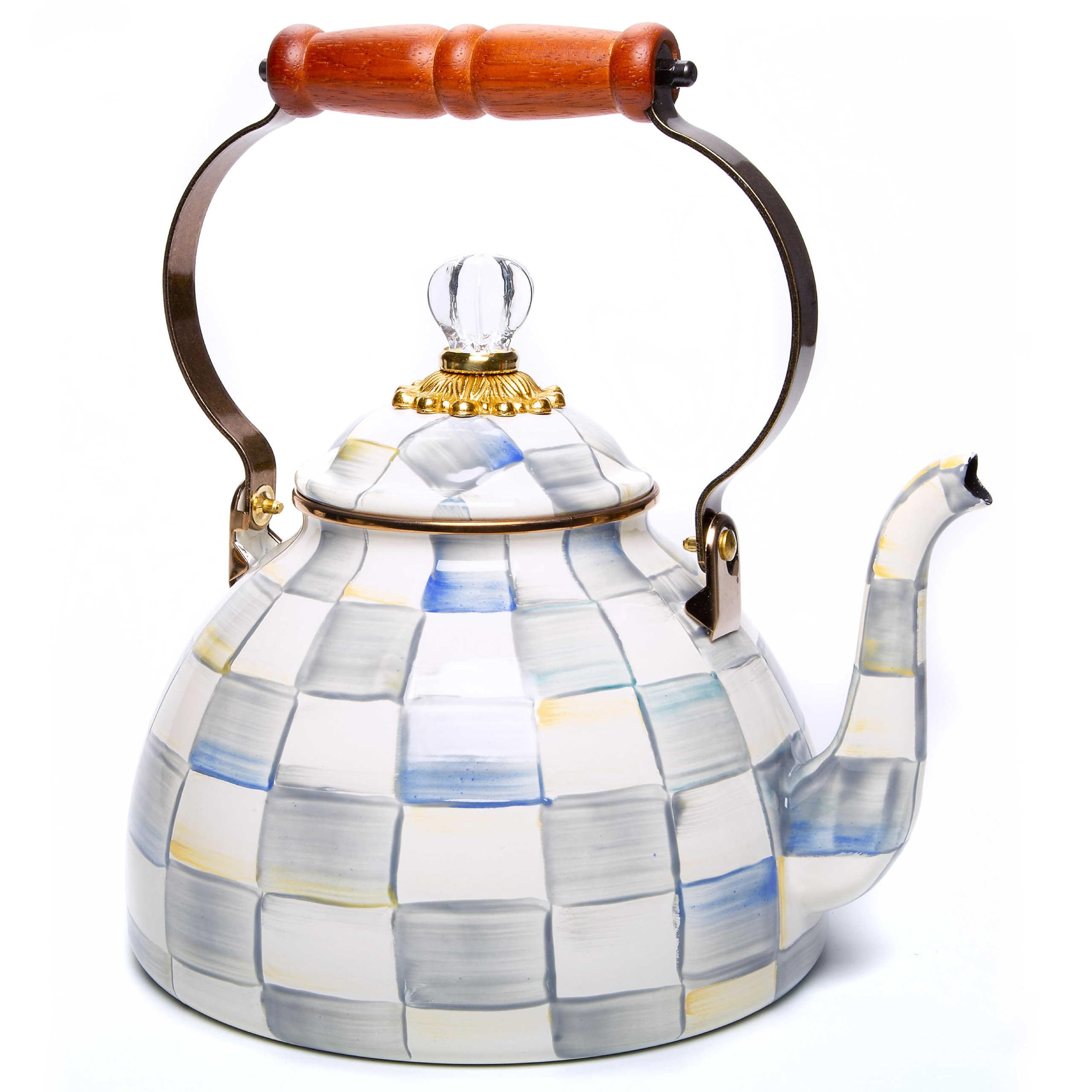 MACKENZIE-CHILDS Enamel Tea Kettle, Stylish Tea Kettle for Stovetop, Grey-and-White Sterling Chec... | Amazon (US)