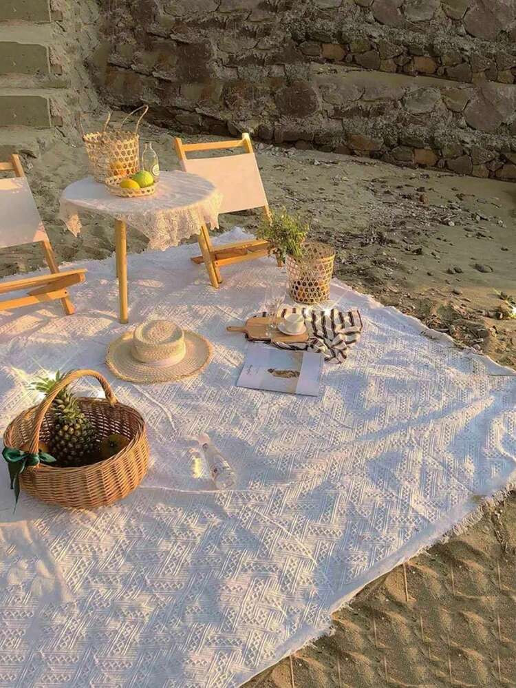 1pc - White Multi-Size Picnic Blanket Picnic Mat For Street Stalls, Night Market Backdrops, Beach... | SHEIN