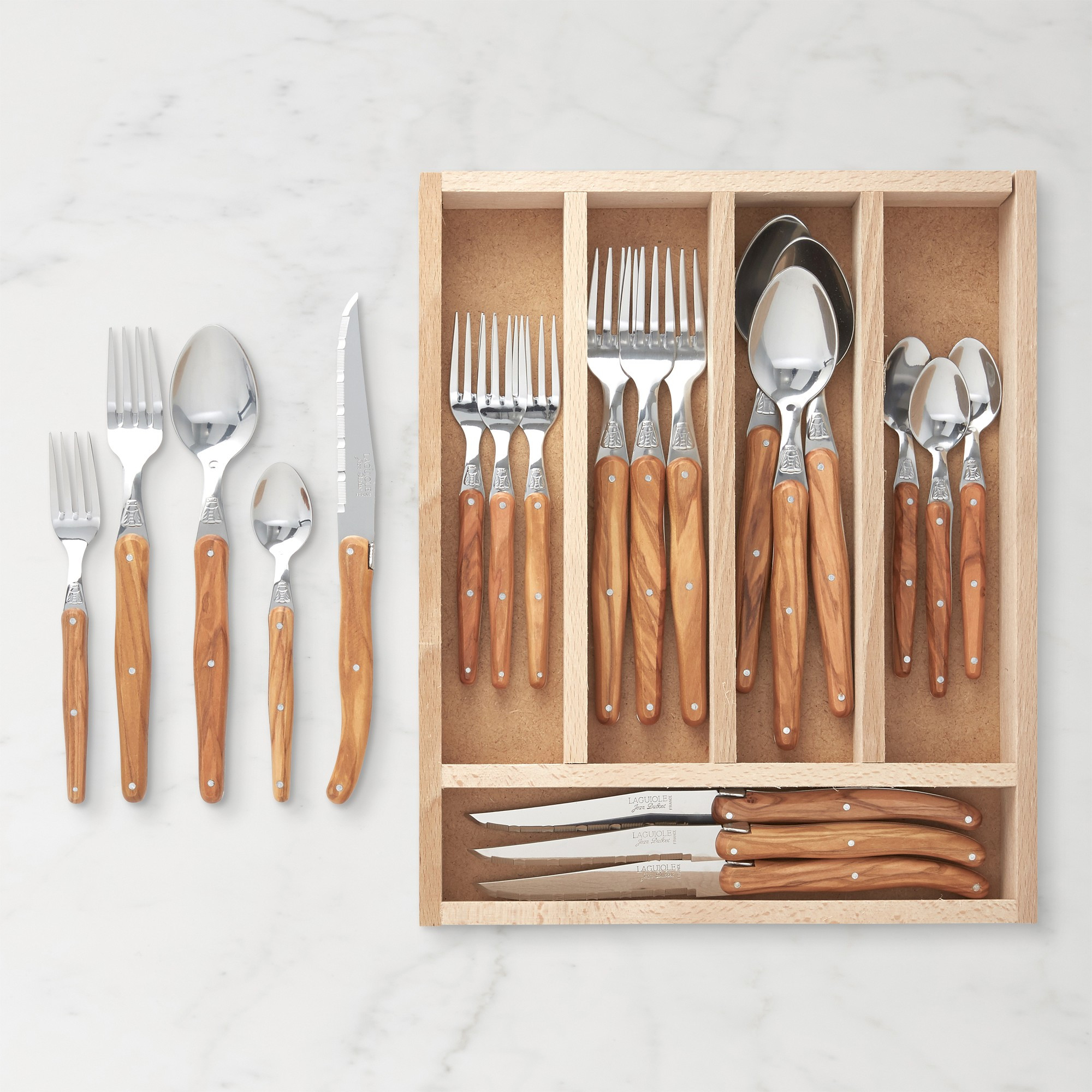 Jean Dubost Laguiole Olivewood 20-Piece Flatware Set | Williams-Sonoma