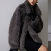 Luxury Minimalist Versatile Loose Fluffy Coat, Wide Sleeve High Collar Thick Warm High-Quality Fur Jacket For Autumn/WinterÂ  | SHEIN