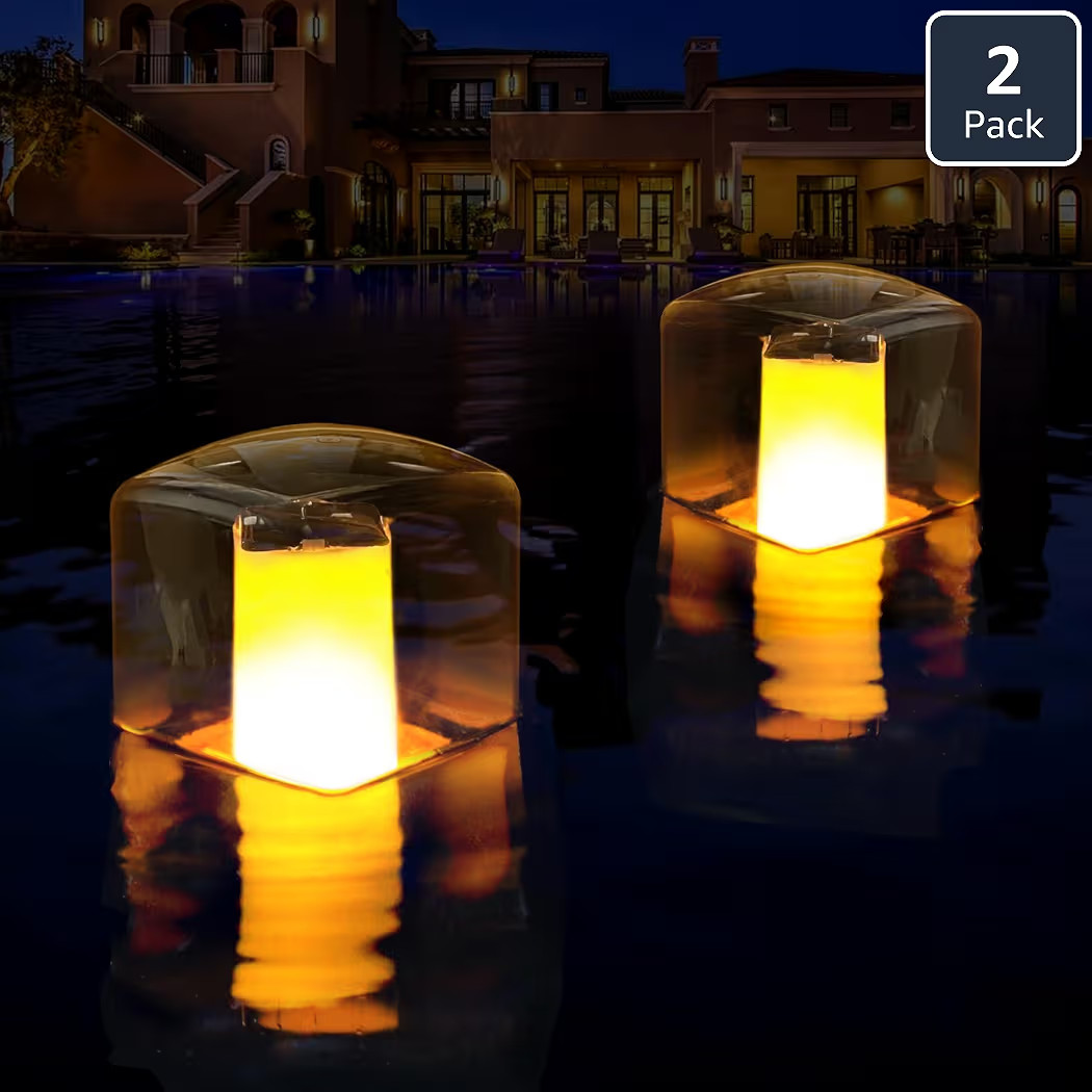 Floating Pool Lights, Solar Flame Pool Lights Waterproof, Square Pool Light, Glow in The Dark Lig... | Amazon (US)