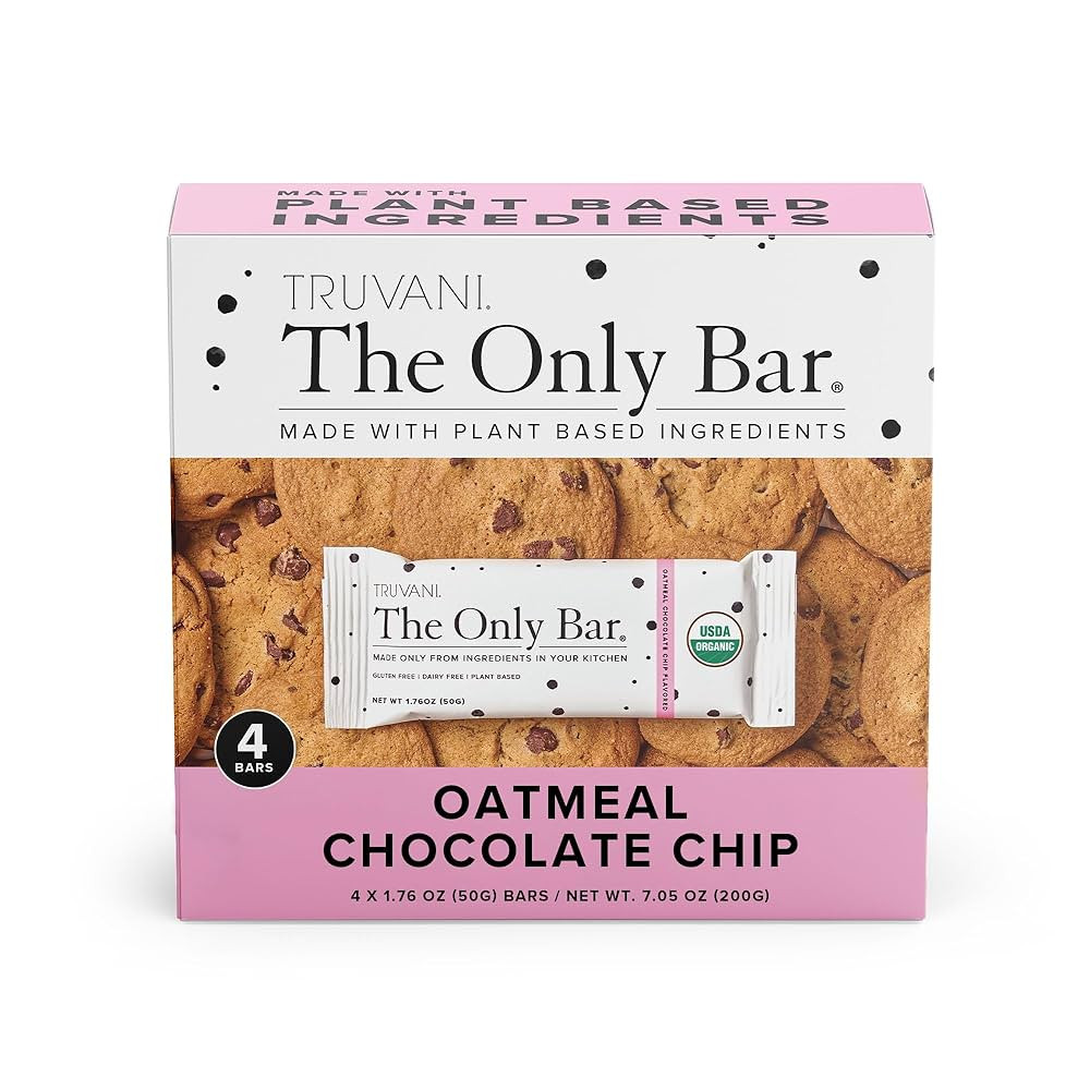 Truvani Plant Based Snack Bars | Oatmeal Chocolate Chip 4 Pack | 6g Protein | USDA Organic and Ve... | Amazon (US)