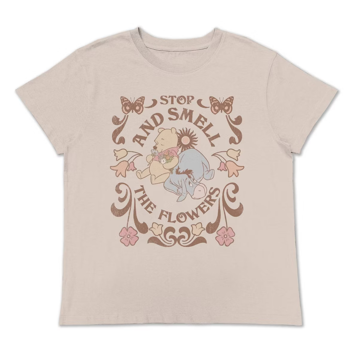 Women's Winnie The Pooh Flowers Short Sleeve Graphic T-Shirt - Cream | Target