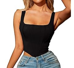 KUTUMAI Women's Summer Floral Corset Crop Top Strap Boned Bustier Cute Zip Back Party Bodyshaper | Amazon (US)