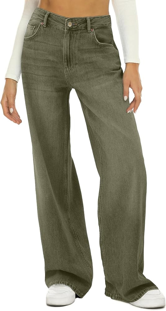 HDLTE Women Wide Leg Jeans High Waist Baggy Jeans Loose Boyfriend Jeans Denim Pants Y2K | Amazon (US)