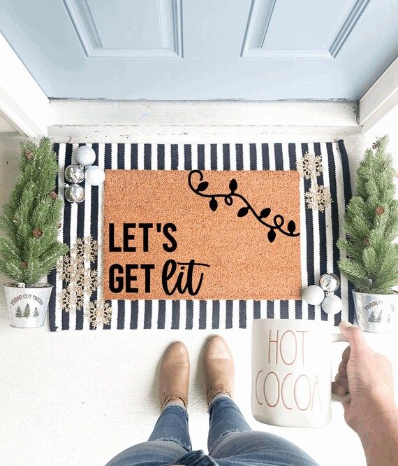 Lets Get Lit  Doormat Christmas Holiday Winter Funny | Etsy | Etsy (US)