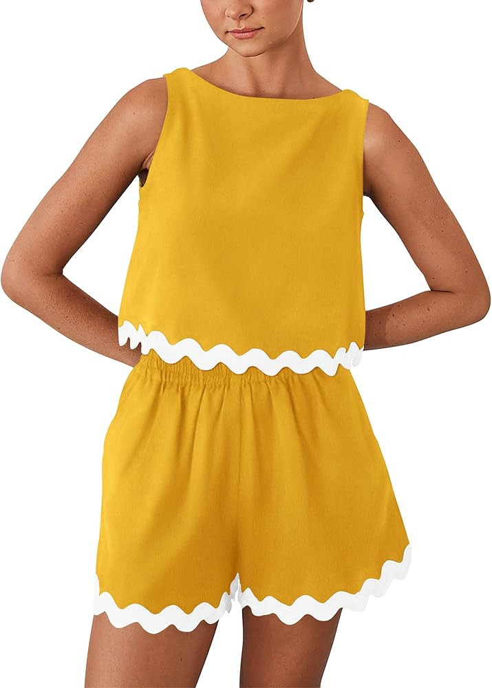 PRETTYGARDEN Women's 2 Piece Beach Vacation Outfits Casual Cropped Tank Top High Waist Shorts Set... | Amazon (US)