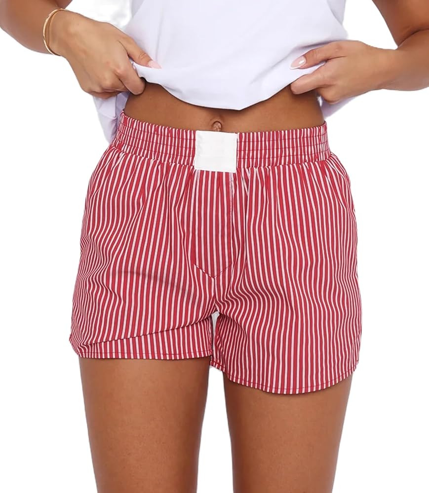 Women Pajama Shorts Buffalo Plaid Lounge Pajamas Y2k Pj Boxer Shorts Mini Gingham Print Short Pan... | Amazon (US)