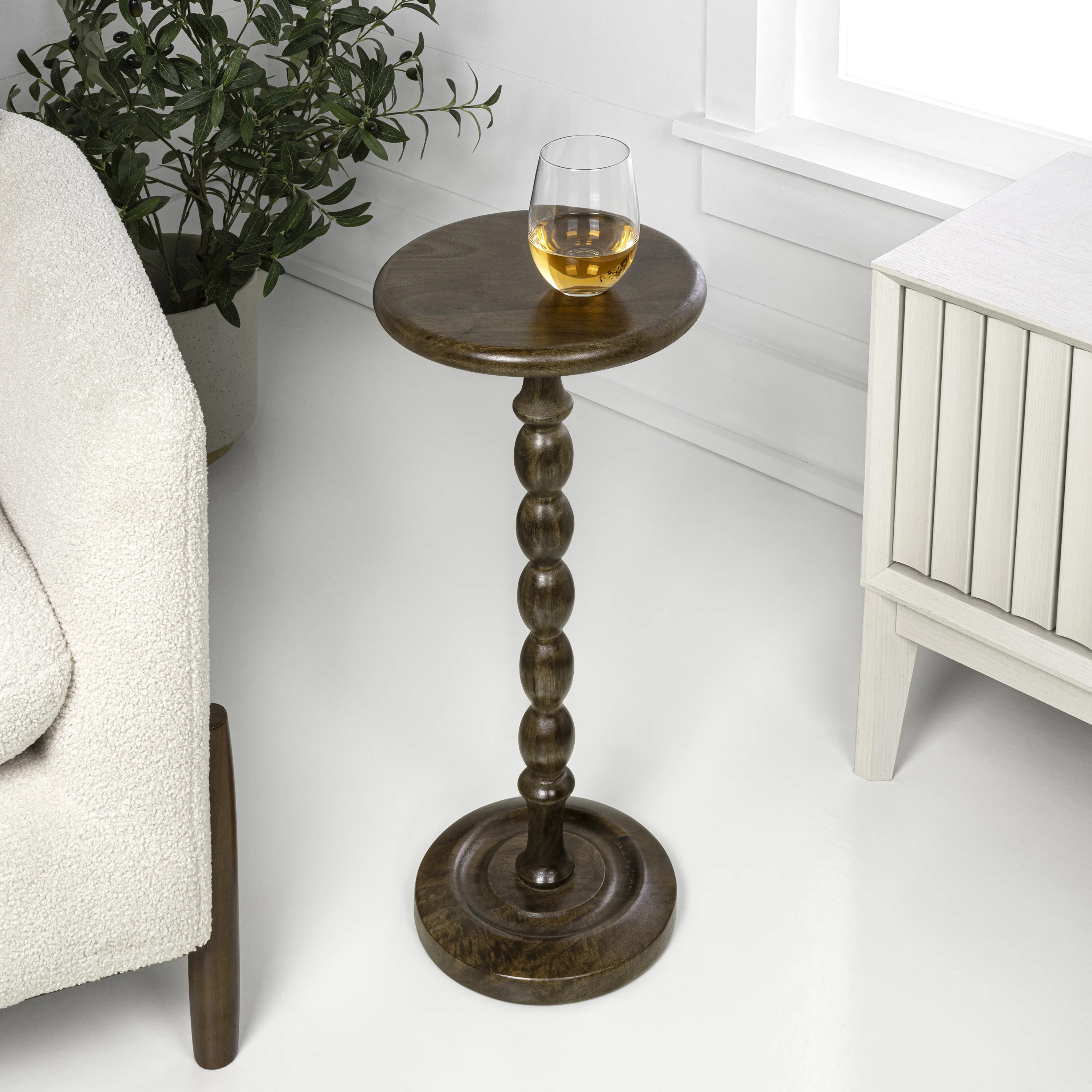 Augustus 24.5" Cottage Spindle Wood Pedestal Round Drink Table and Decorative End Table | Wayfair North America