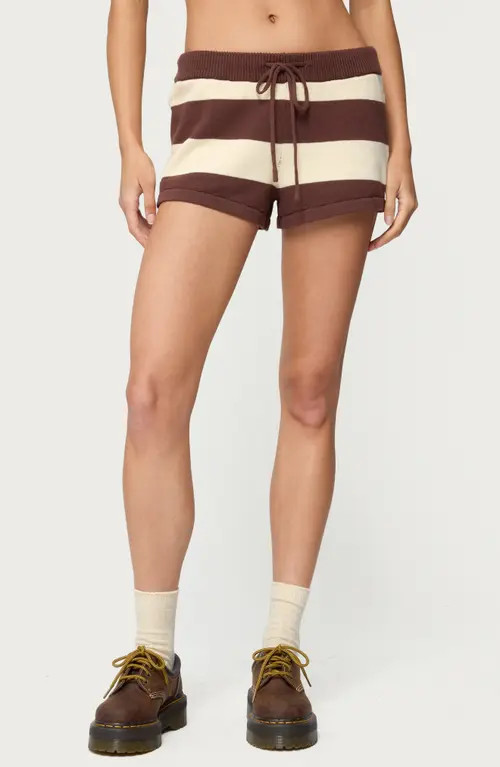 EDIKTED Riley Stripe Knit Shorts in Brown-And-Beige at Nordstrom, Size X-Small | Nordstrom
