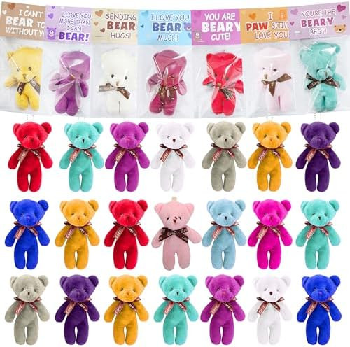 24 Pcs Valentines Gift Cards for Kids with Plush Bears Plush Toys Stuffed Animal Plush Toys for K... | Amazon (US)