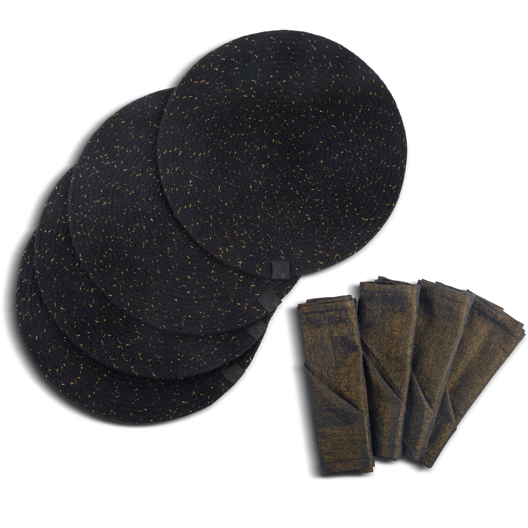 Thyme & Table Fall 8-Piece Set, 4 Napkins & 4 Round Placemats, Black & Gold | Walmart (US)