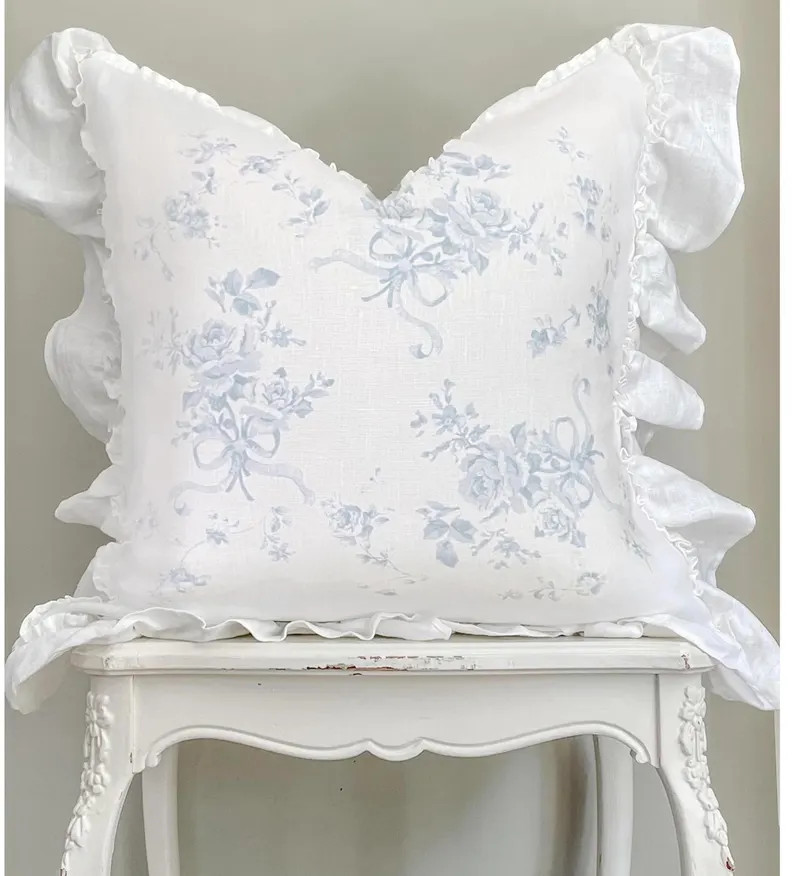 Add a feminine touch to your home with this delicate bows and roses ruffle pillow cover.  Graphic... | Etsy (US)