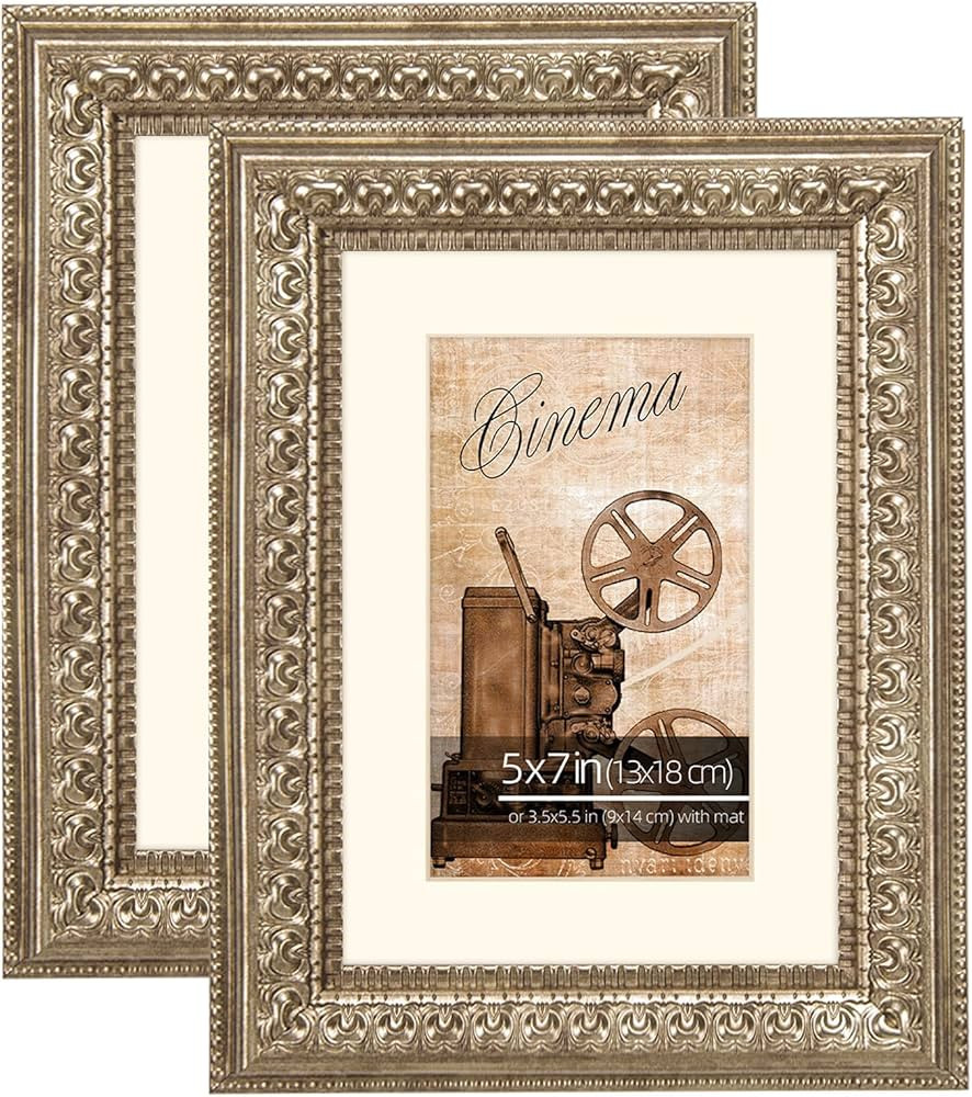 5x7 in. 2pk Antique Champagne Silver Ornate Classic Picture Frames, Matted to 3.5x5.5 inches, Tab... | Amazon (US)