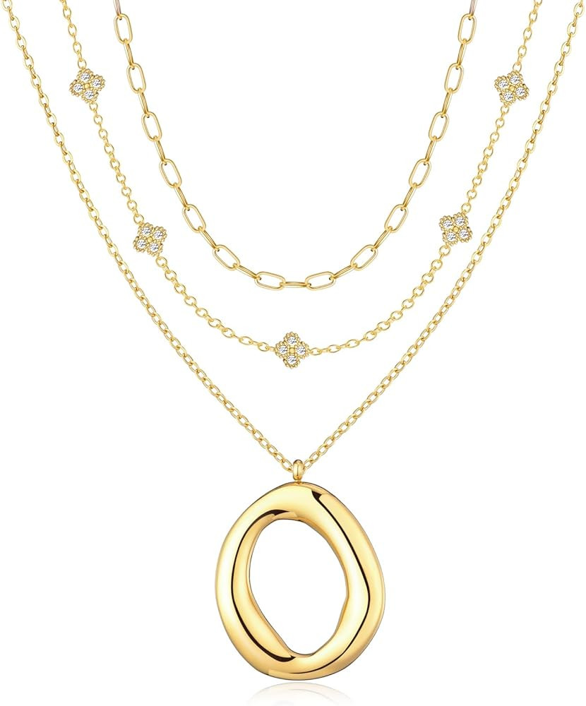 Chunky Layered Gold Necklaces for Women, 18K Gold Plated Stackable Necklace Set with Paperclip Ch... | Amazon (US)