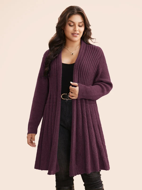 Textured Kimono Collar Long Cardigan | Bloomchic