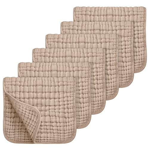Looxii Muslin Burp Cloths 100% Cotton Muslin Cloths Large 20''x10'' Extra Soft and Absorbent 6 Pack Baby Burping Cloth for Boys and Girls (Brown) | Amazon (US)