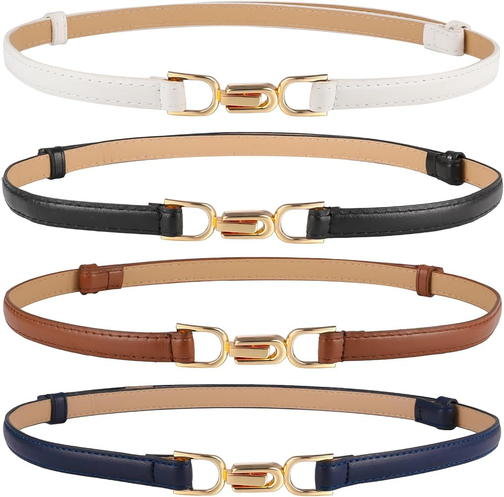 FANTESI 4 Pcs Women Skinny Leather Belt, Adjustable Ladies Belt with Metal Buckle for Jeans Trous... | Amazon (UK)
