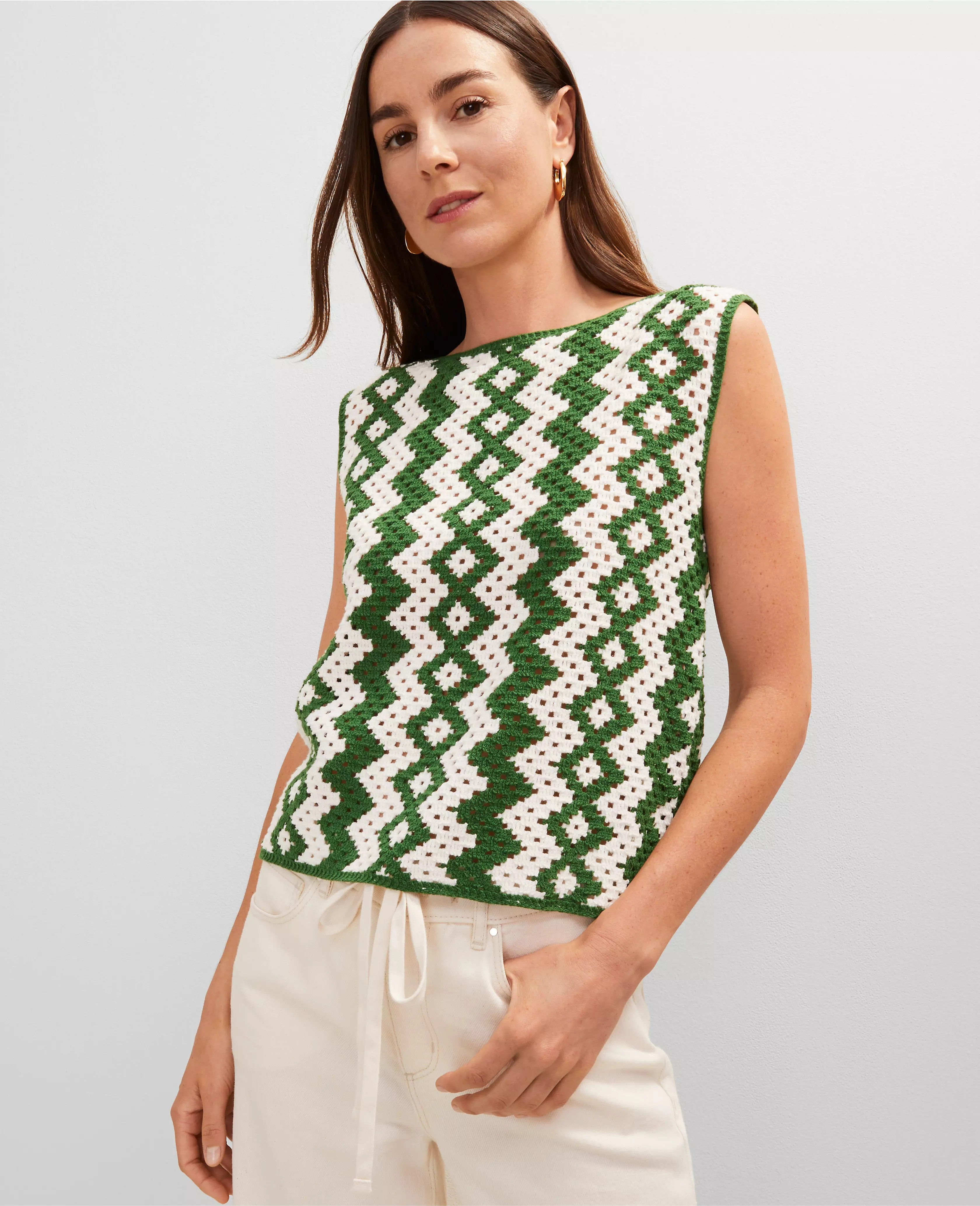 Geo Crochet Sweater Shell | Ann Taylor