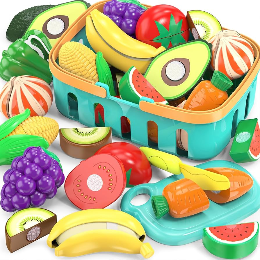 Cutting Play Food Toys For Kids, Pretend Play Kitchen Accessories, Fake Fruits/Vegetables Set Wit... | Amazon (US)
