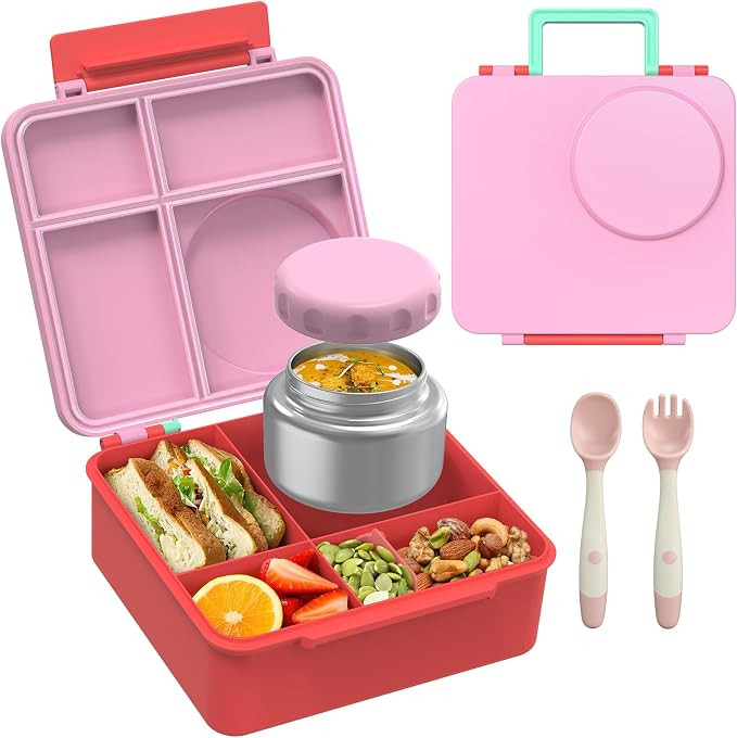 Bento Lunch Box Set for Kids with 8oz Soup Thermo, Leak-Proof Lunch Containers with 4 Compartment... | Amazon (US)
