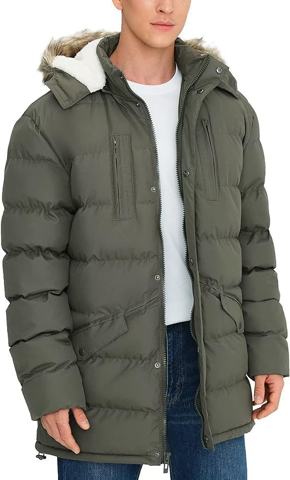 Rejork Men's Long Winter Coats Warm Water Resistant Puffy Hooded Windbreaker Insulated Thicken Ja... | Amazon (US)