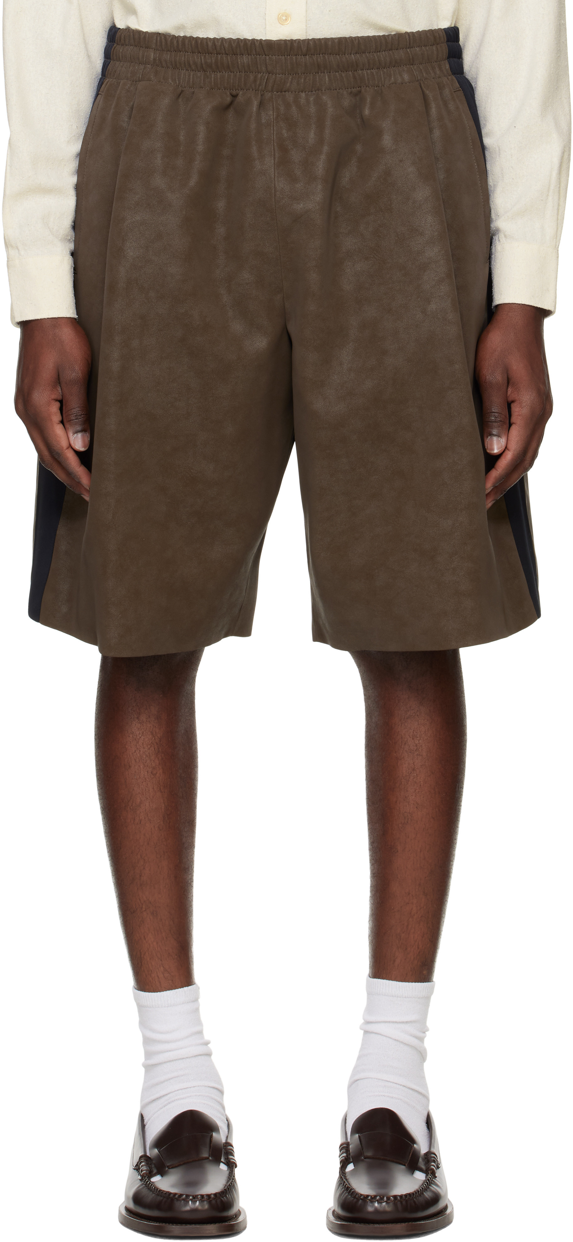 System Brown Side Detail Faux-Suede Shorts | SSENSE