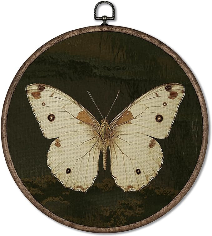 GWFSJYU Vintage Dark Butterfly Framed Wall Art, Butterfly Round Wall Decor, Butterflies Round Can... | Amazon (US)