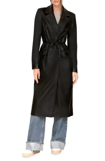 Avec Les Filles Double Breasted Faux Leather Coat in Black at Nordstrom Rack, Size Small | Nordstrom Rack