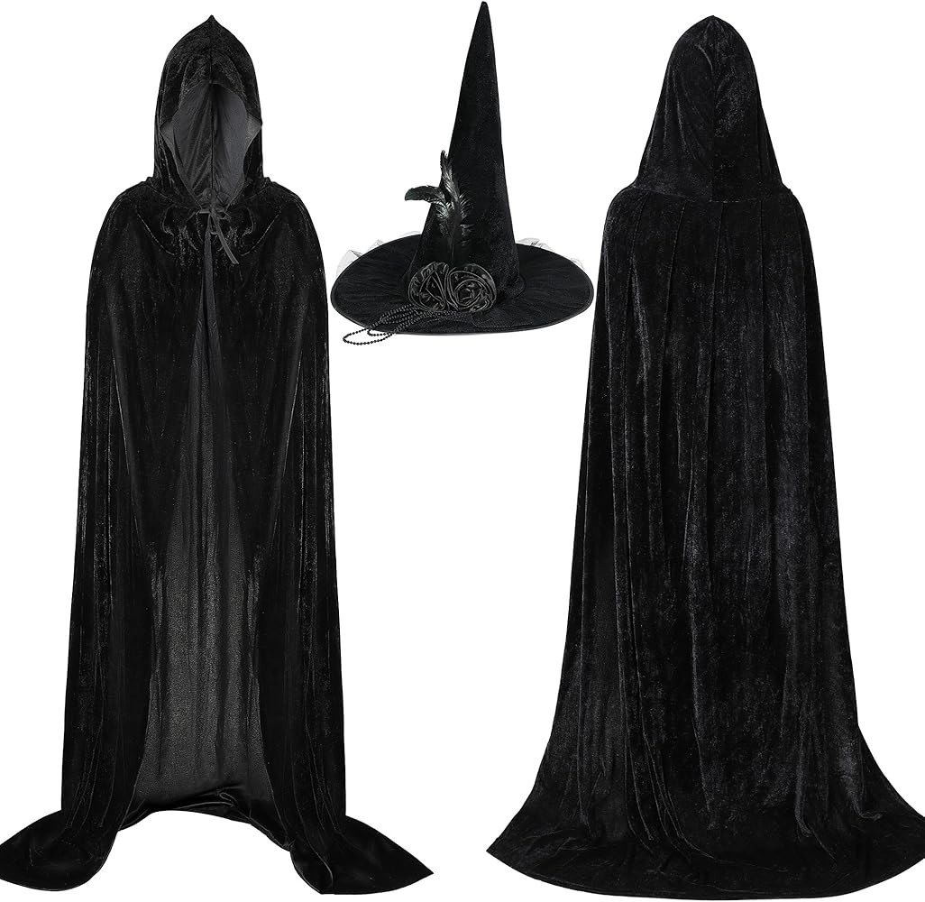 Enhon Hooded Cloak and Witch Hat Kit, Velvet Witch Costume Cape and Hat for Halloween Masquerade ... | Amazon (US)