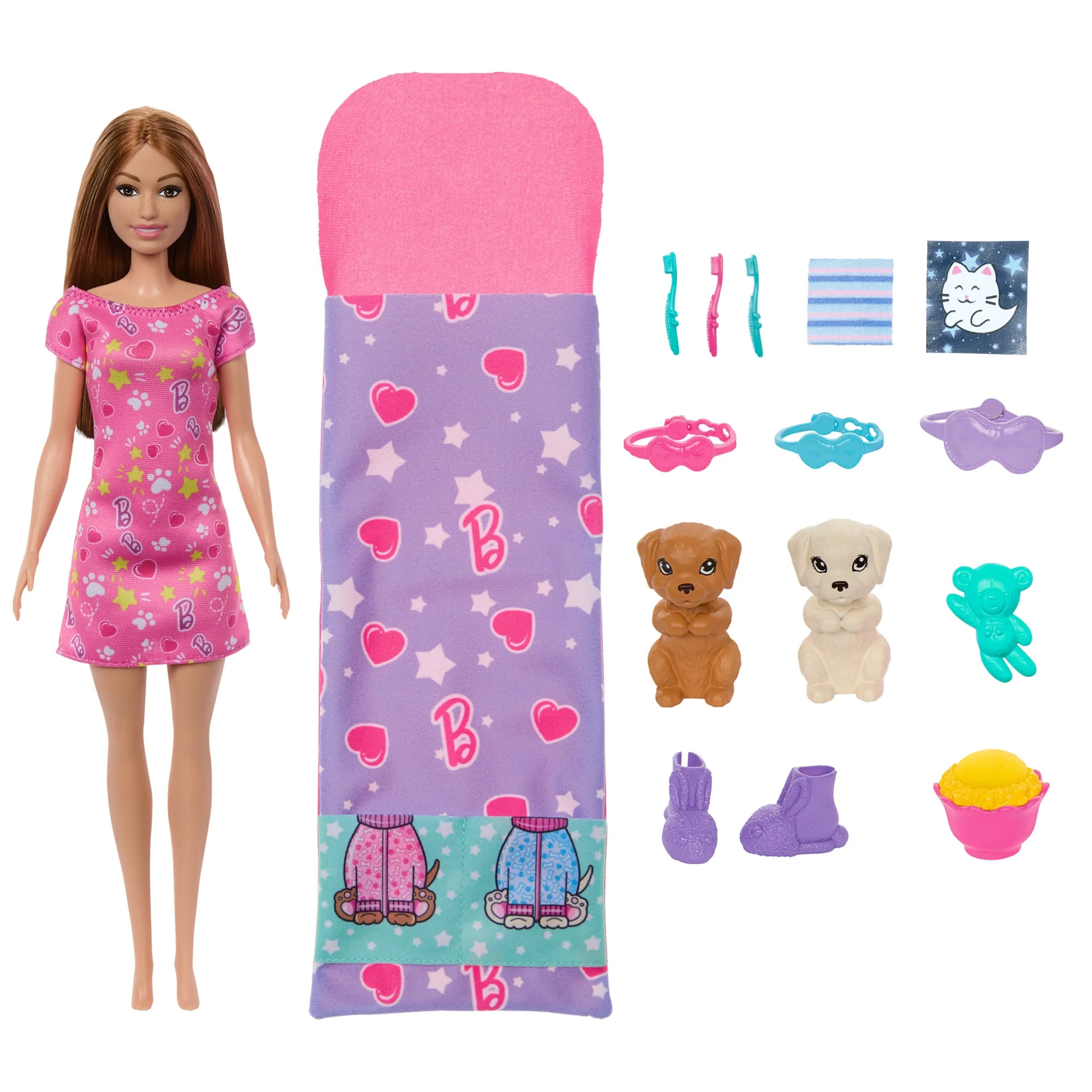Barbie Doll & Puppy Slumber Party Playset with 2 Toy Dog Figures & 10+ Accessories, Color-Change | Walmart (US)