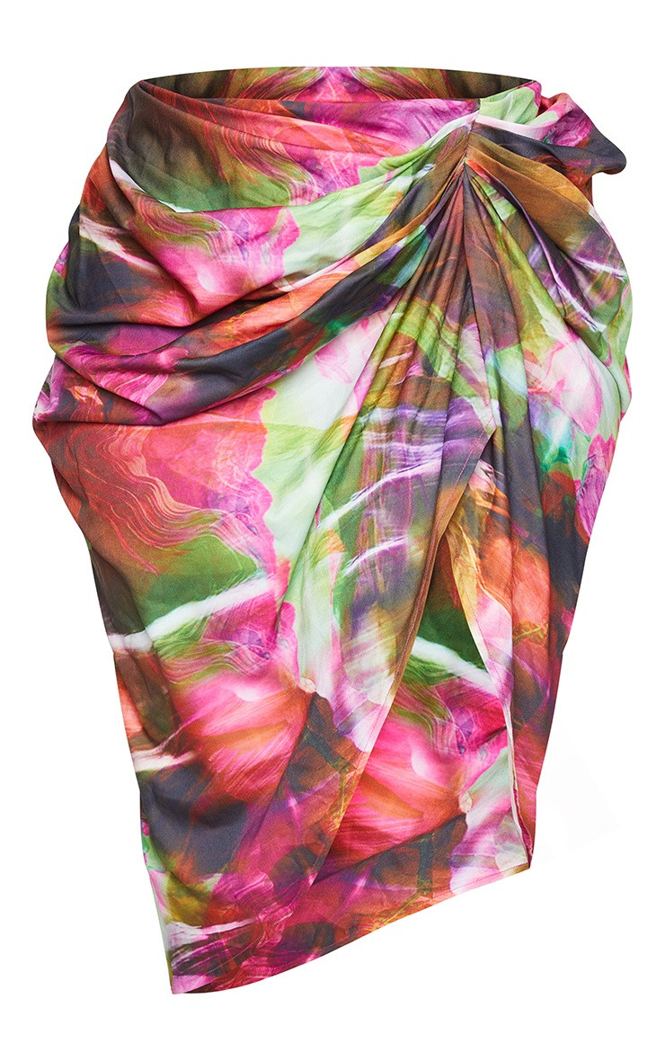 Plus Lime Textured Print Ruched Side Midi Skirt | PrettyLittleThing US