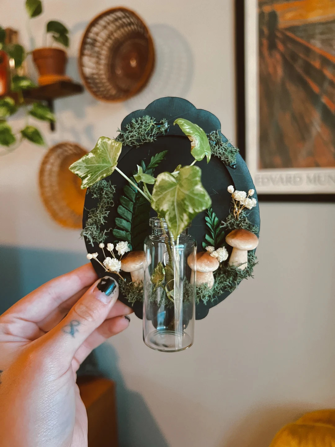 Black Vintage Mushroom Frame Wall Planter | Gothic Propagation Station Wall Hanging | Etsy (US)