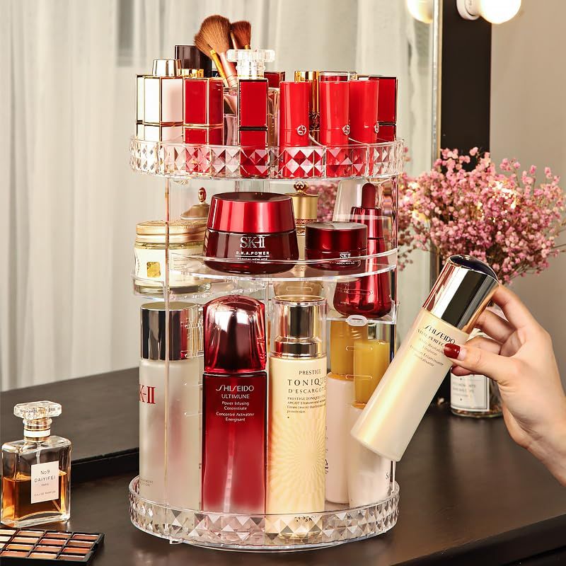 Makeup Organizer 360 Degree Rotating Large Capacity Cosmetic Storage Box 7 Layers Adjustable Shelf H | Amazon (US)