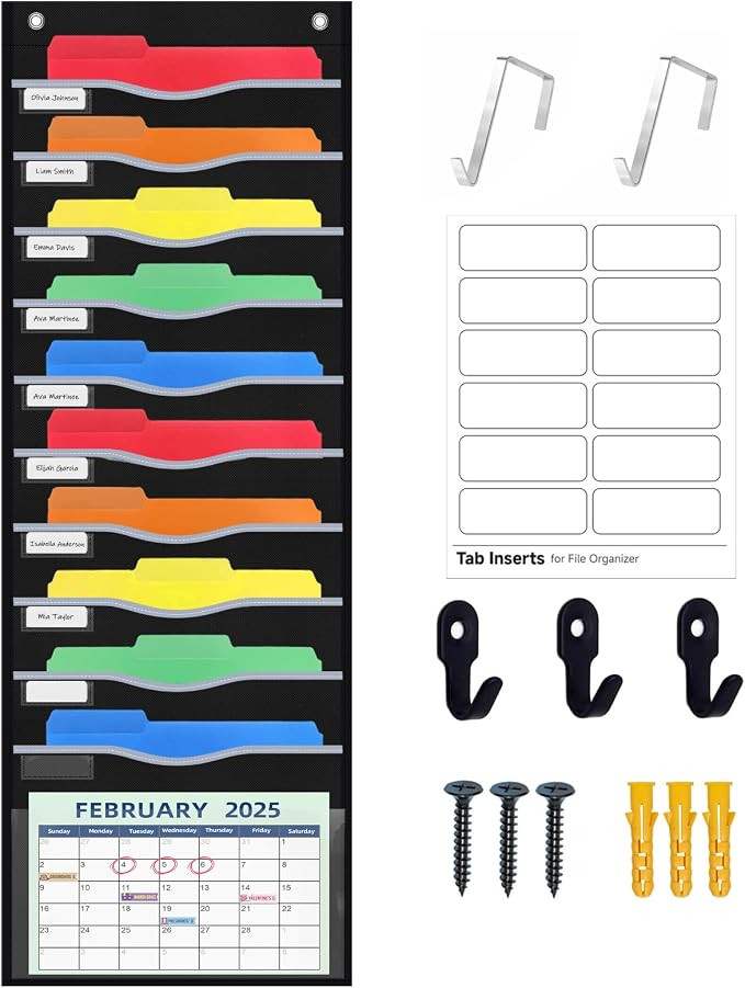 11 Pockets Hanging Wall File Organizer 15" Extra Wide Pocket Chart for Classroom, Office, Home, M... | Amazon (US)