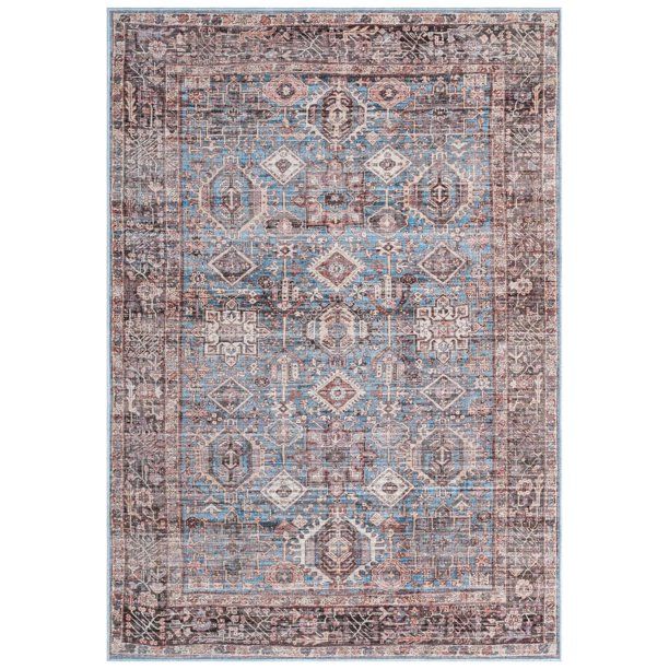 Everwash Callaghan Eve Southwestern Geometric Machine Washable Area Rug, 6'6"x9'2", Blue/Ivory/Re... | Walmart (US)