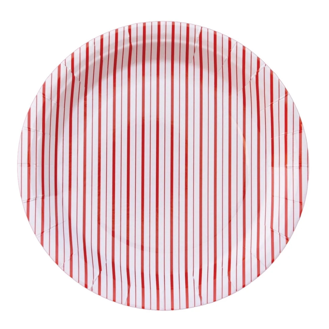 Red & White Fine Stripes Paper Lunch Plates 8ct | Red Party Decor | Red Table Decor | Kids Birthd... | Etsy (US)