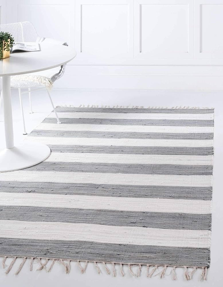 Unique Loom Chindi Rag Collection Area Rug - Striped (2'x 3' 1" Rectangle, Gray/ Ivory) | Amazon (US)