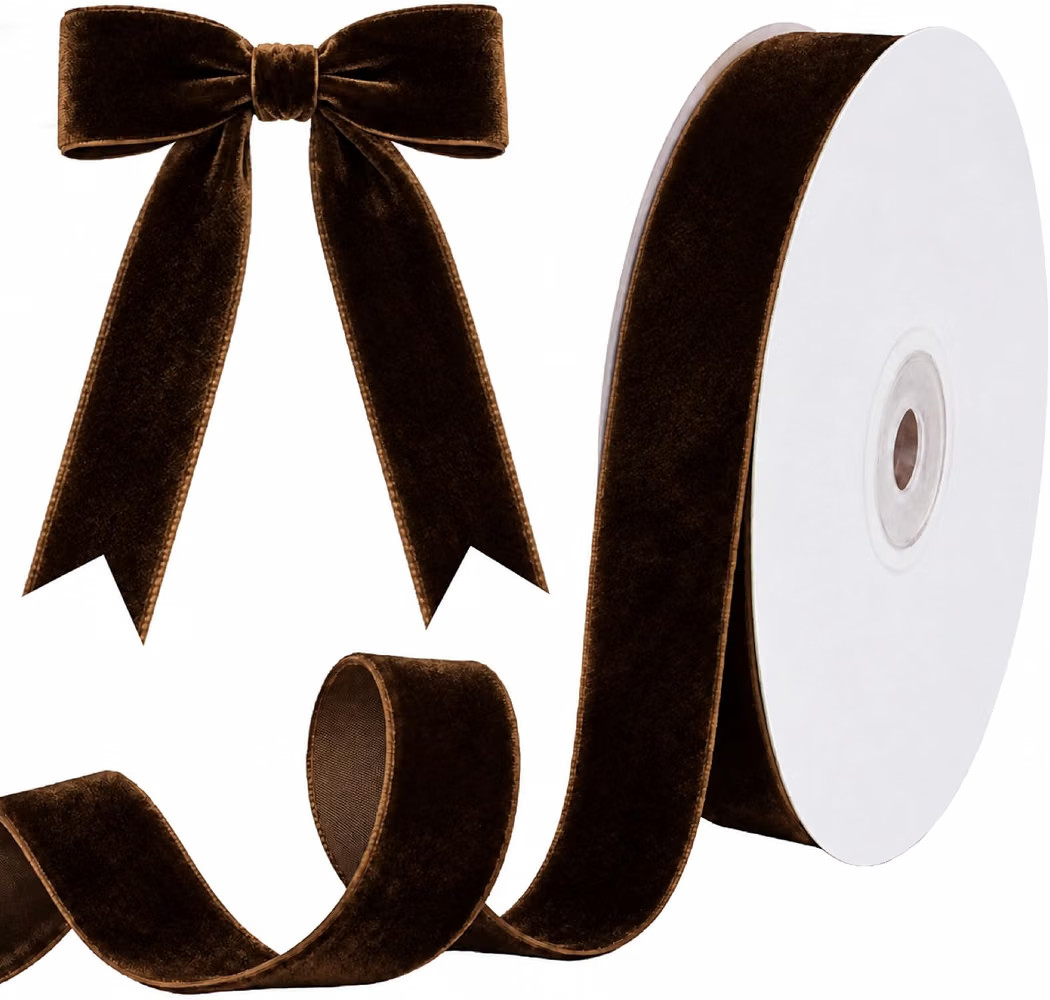 10 Yards Brown Velvet Ribbon for Christmas Tree, 1 Inch | Amazon (US)