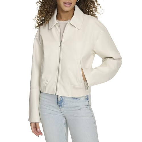 Levi's Women's Faux Leather Bomber Jacket Coat, Oyster, L | Amazon (US)