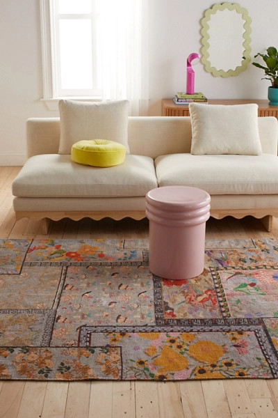 Colorful Floral Digital Printed Chenille Rug | Urban Outfitters (US and RoW)